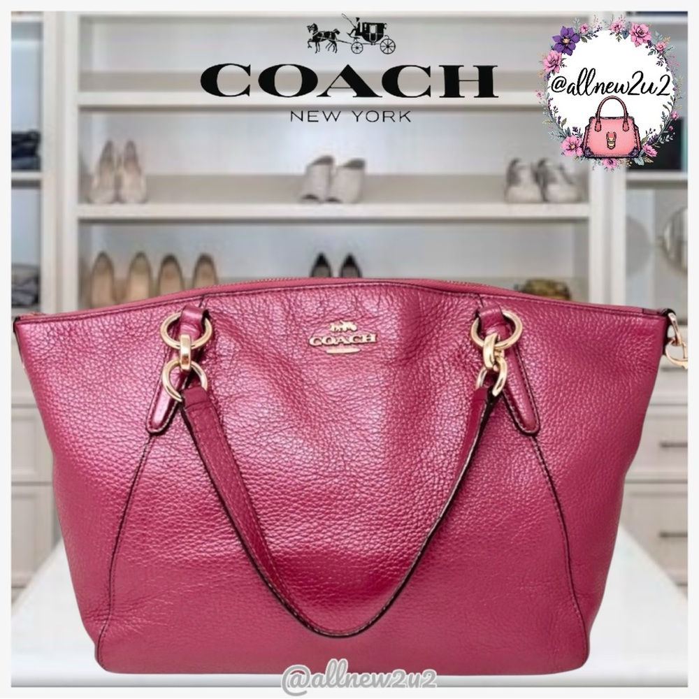 Coach Kelsey Pebble Leather Satchel Tote Bag W/ Shoulder Strap in Rouge